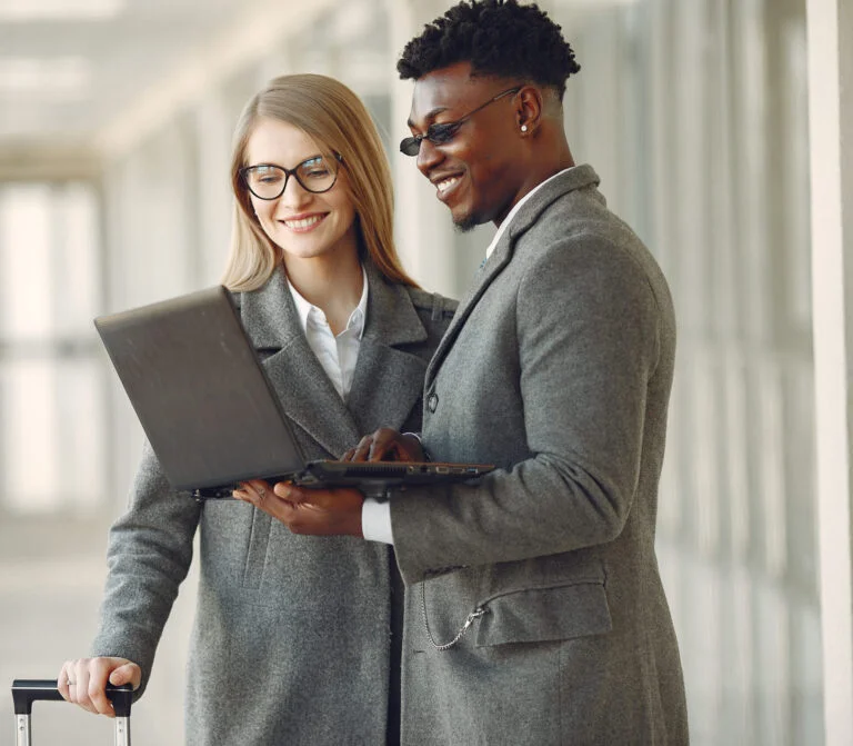Businessman and woman in office